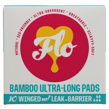 FLO Natural Bamboo Ultra Long Winged Night Pads - Pack of 10