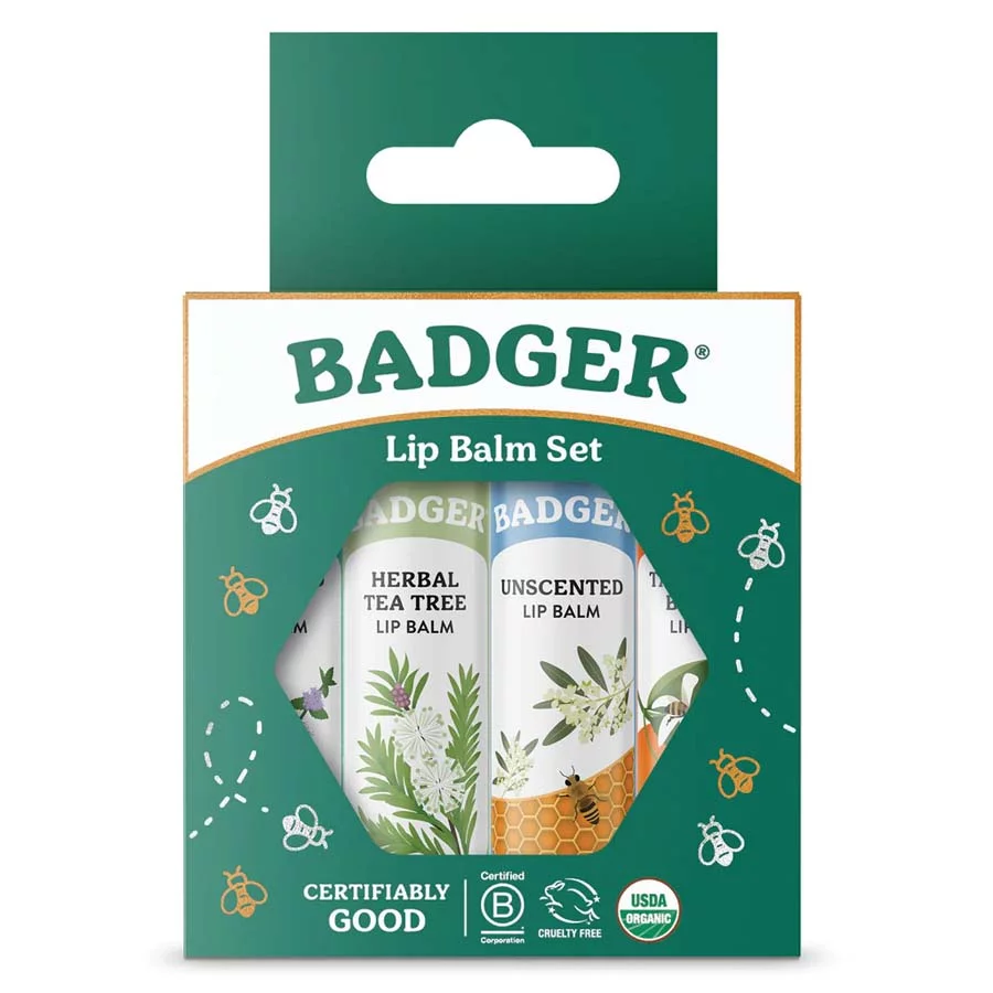 Badger Classic Lip Balm Set - Green - Pack of 4 - Badger Balm