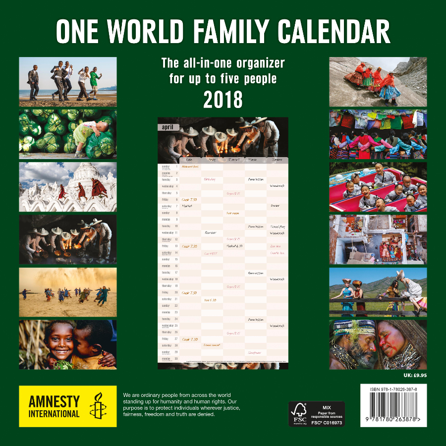 Amnesty One World 2018 Family Wall Calendar Amnesty International