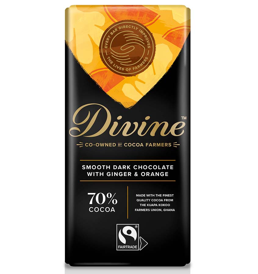 Divine 70% Dark Chocolate with Ginger & Orange – 90g
