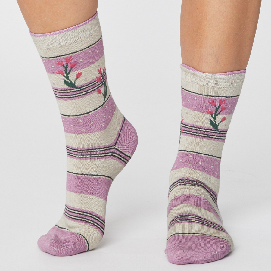Thought Womens Floral And Stripe Bamboo Socks Pink Thought
