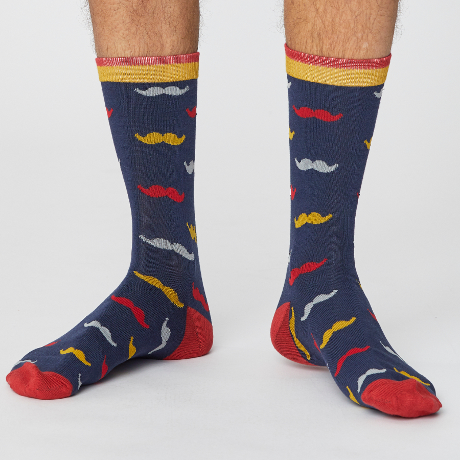 Thought Mens Gentlemen Bamboo Socks - Navy Moutache - Thought