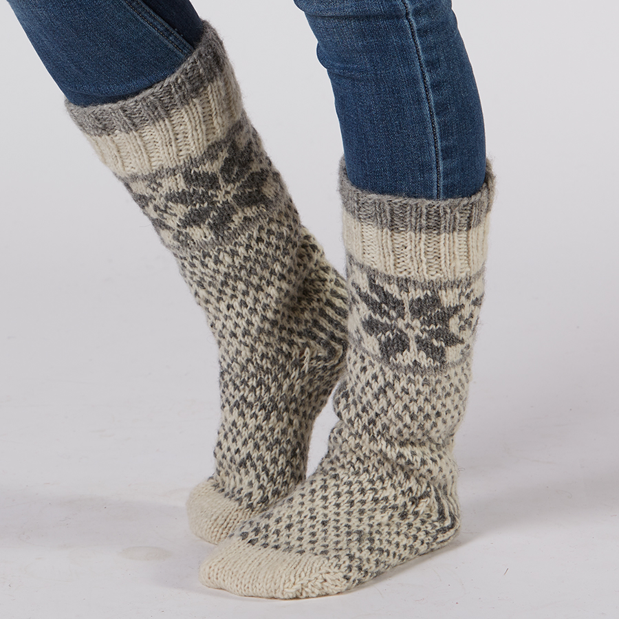 Women's Snowflake Long Socks - Grey - Pachamama