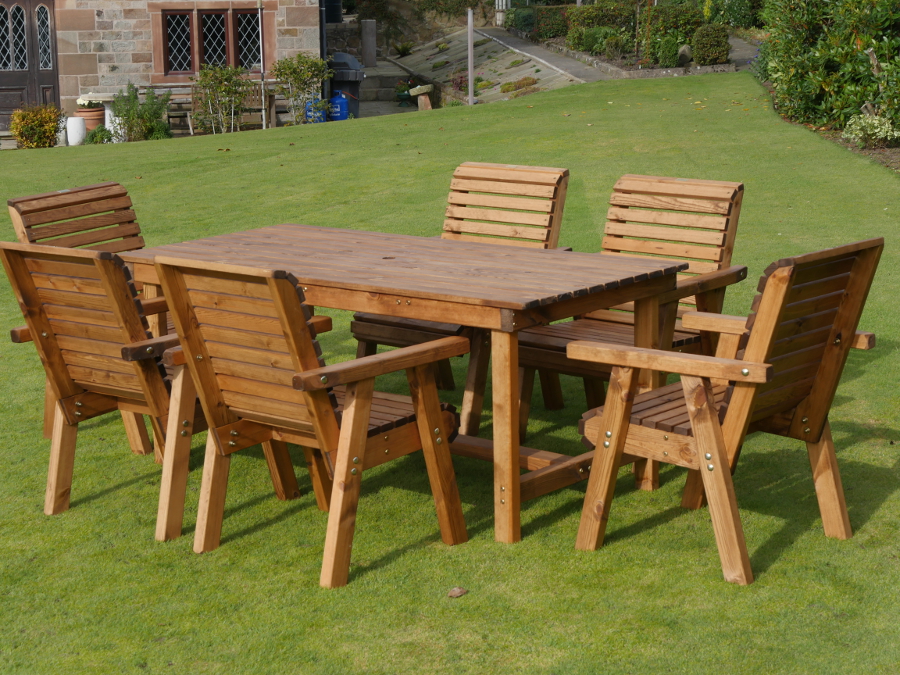 Large Six Seater Wooden Garden Patio Set - 6 Chairs - Natural