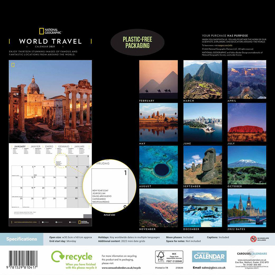 National Geographic 'World Travel' Wall Calendar 2021 National Geographic