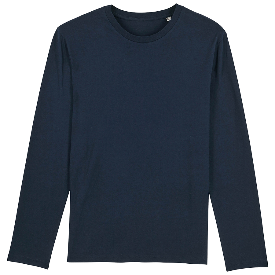 Organic Cotton Round Neck Long Sleeve T-Shirt - Navy - Natural ...