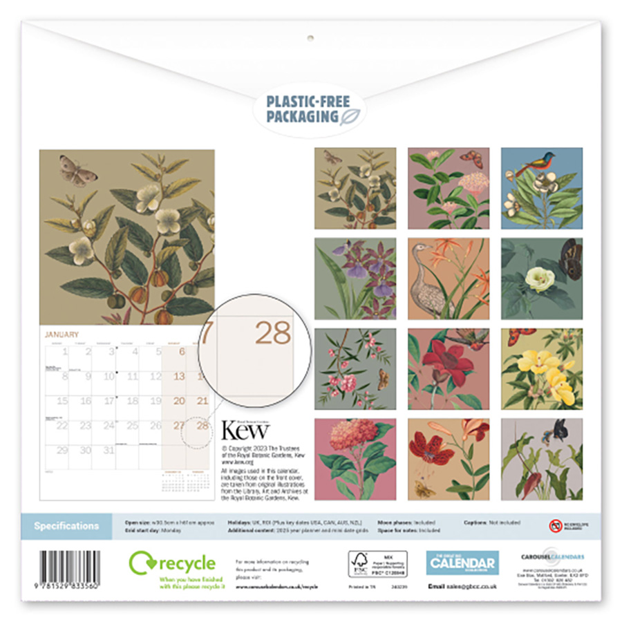 Royal Botanic Gardens Kew Floral Illustrated 2024 Wall Calendar Kew