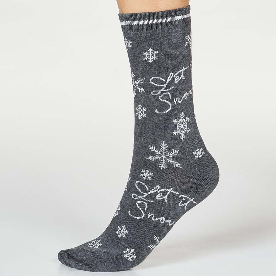 Thought Dark Grey Marle Bobbie Snow Socks - UK 4-7 - Thought