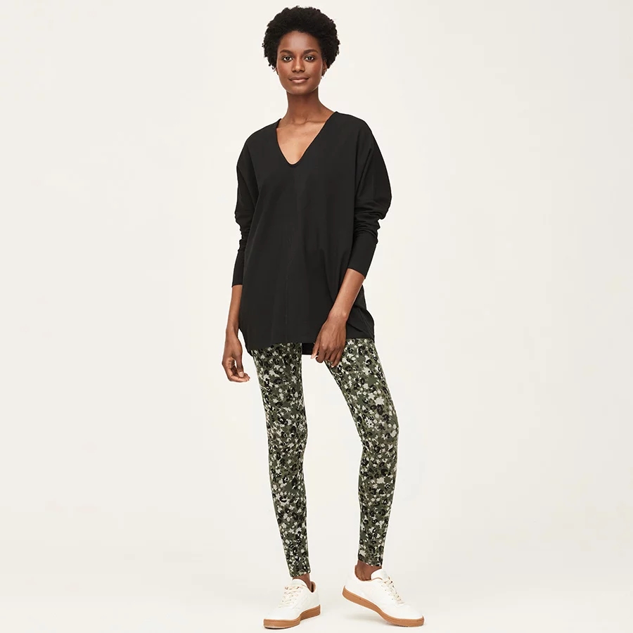 Printed Bamboo Leggings, Green Moonflower. French Terry