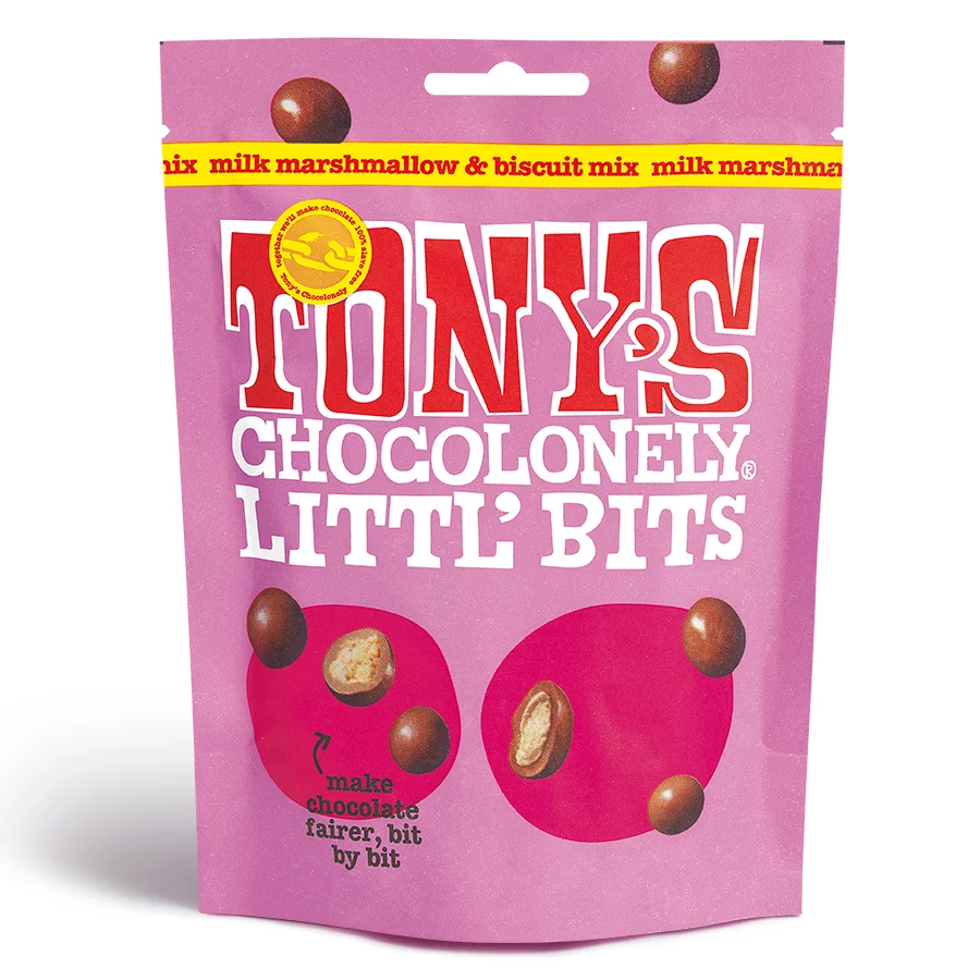 Tony's Chocolonely Littl' Bits Milk Marshmallow & Biscuit Mix - 100g -  Tonys Chocolonely