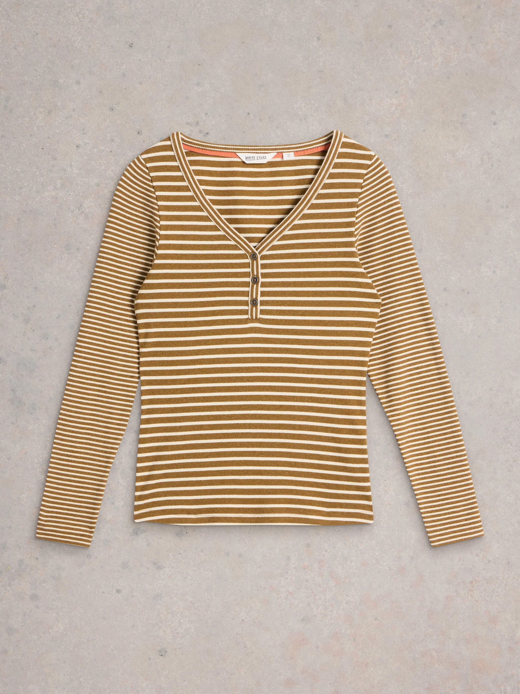 White Stuff Fairtrade Halley Rib Stripe Henley Top - White Stuff