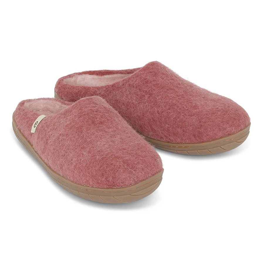 Egos Copenhagen Handmade Sheep Wool Slippers - Anti-Skid Leather Sole, Ultra Comfortable, Dusty Rose - View #5