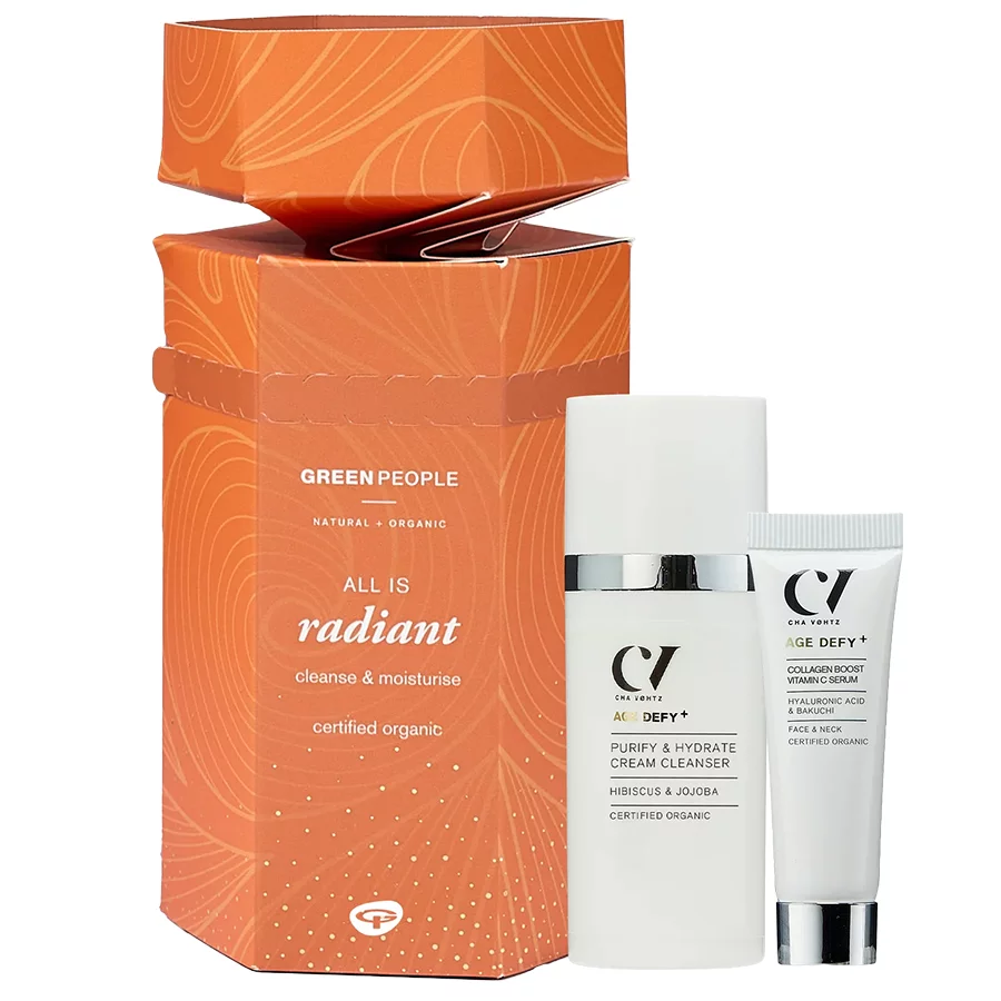 Green People Radiance Skin Essentials Set – Bio 3-Schritte Routine (3x30ml), Vegan & Tierversuchsfrei
