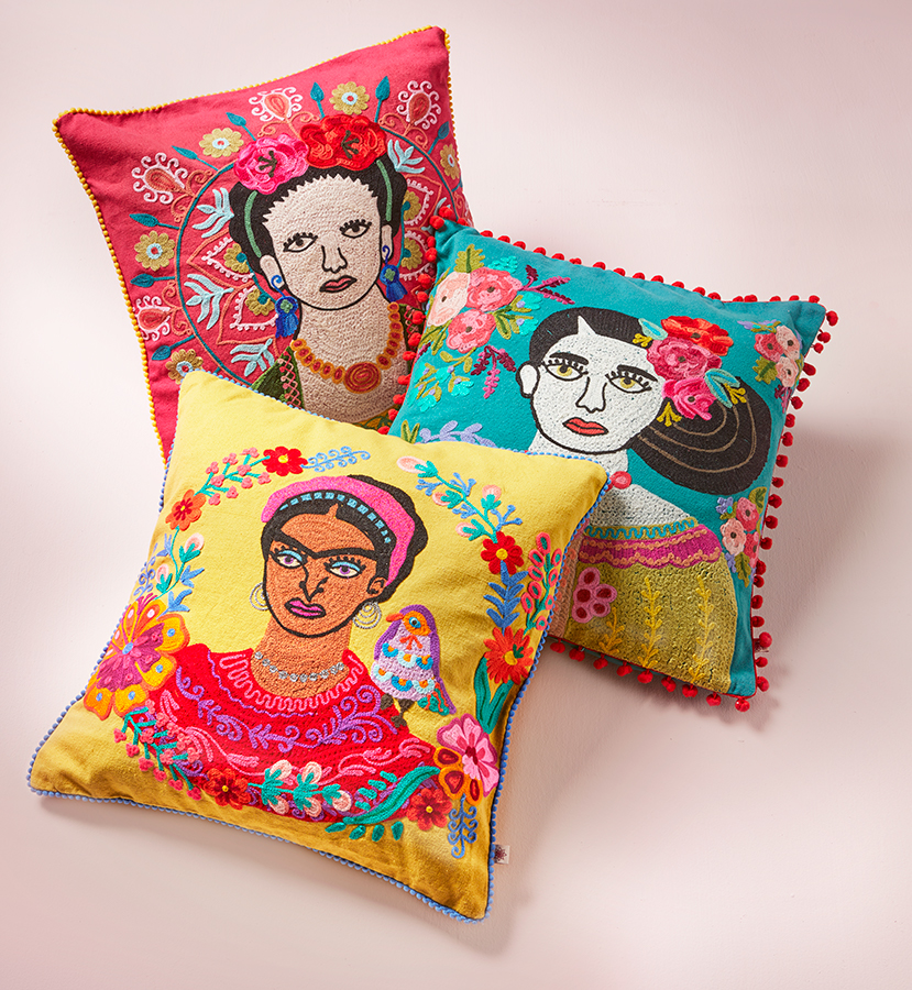 Red Frida Kahlo Halo Cushion Cover - Natural Collection Select