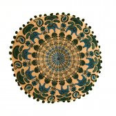 Round Embroidered Elephant Mandala Cushion - Turquoise