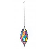 Multi Coloured Hanging Glass Lantern - Large