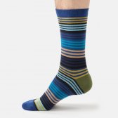 Thought Strata Stripe Organic Cotton Crew Socks - Blue - UK 7-11