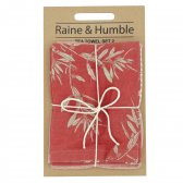 Raine & Humble Olive Grove Print & Kumas Stripe Tea Towels -  Cinnamon - Pack of 2