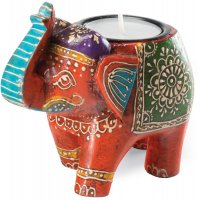 Handpainted Indian Elephant Tealight Holder - Natural Collection Select