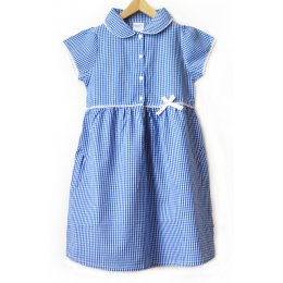 Girls Gingham Checked Summer School Dress - Blue - 3yrs Plus