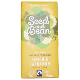 Seed and Bean Organic Fine Dark Chocolate Bar - Lemon & Cardamom - 85g