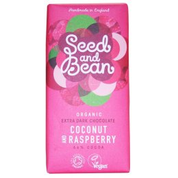 Seed and Bean Organic Extra Dark Chocolate Bar - Coconut & Raspberry - 85g
