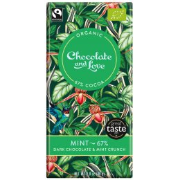 Chocolate & Love Organic Fairtrade Mint 67 percent  Dark Chocolate Bar - 80g