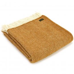 Pure New Wool Fishbone Throw - Mustard