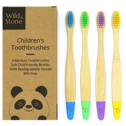 Wild & Stone Kid’s Bamboo Toothbrush - Multi-Colour -Pack of 4