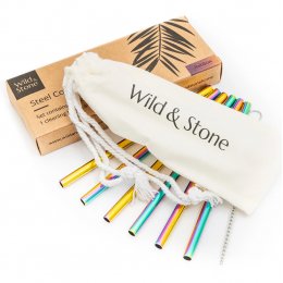 Wild & Stone Reusable Steel Cocktail Drinking Straws - Rainbow - Pack of 6