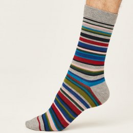 Thought Mid Grey Marle Multistripe Bamboo Socks - UK7-11