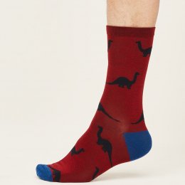 Thought Berry Red Dinosaur Organic Cotton Socks - UK7-11