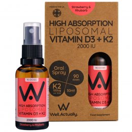 Well Actually High Absorption Liposomal Vitamin D3 + K2 2000IU Oral Spray - Strawberry & Rhubarb - 30ml