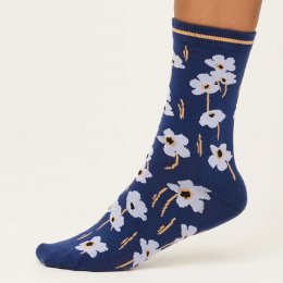 Thought Twilight Blue Organic Cotton Poppies Socks - UK4-7
