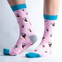Doris & Dude Pink Puffins Bamboo Socks - UK3-7