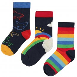 Frugi Rainbow Sharks Rock My Socks - Pack of 3
