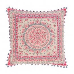 Mandala Cushion Cover with Pom Poms - 40cm x 40cm