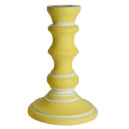 Hand Carved Mango Wood Candlestick - Yellow - 15cm
