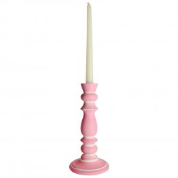 Hand Carved Mango Wood Candlestick - Pink - 23cm