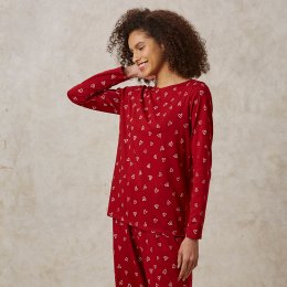 People Tree Heart Print Pyjama Long Sleeve Top Pijama para Mujer 