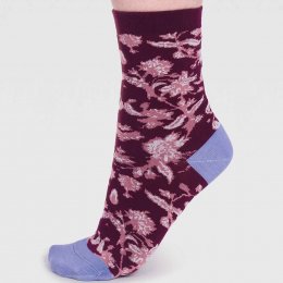 Thought Ellianna Organic Cotton Floral Socks - Aubergine - UK4-7