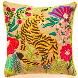 Mahima Embroidered Tiger Cushion Cover