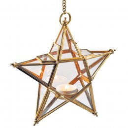 Hanging Clear Glass Star Lantern - Gold