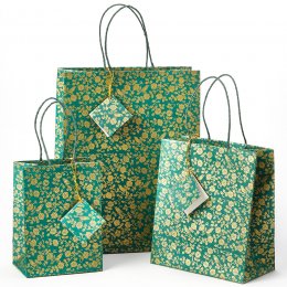 Fair Trade Green Bird Lokta Gift Bags - Set of 3