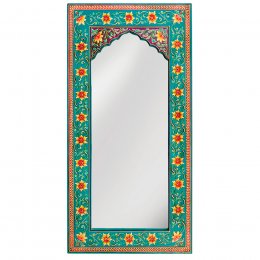 Turquoise Floral Hand Painted Wall Mirror