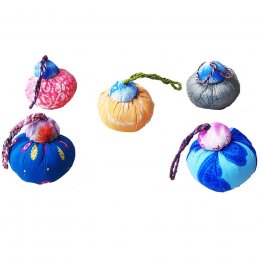 Recycled Sari Double Pompom Baubles - Set of 5