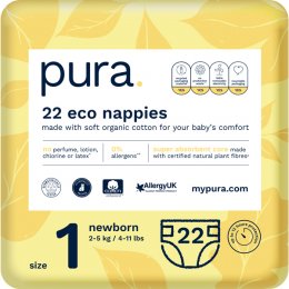 Pura Disposable Nappies - Size 1 - Newborn - Pack of 22