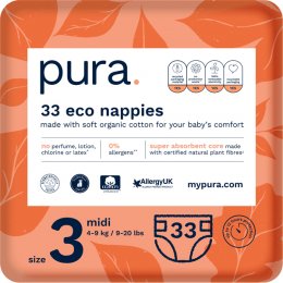 Pura Disposable Nappies - Size 3 - Midi - Pack of 33