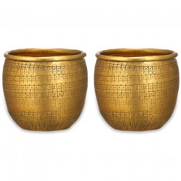 Tembesi Etched Planter - Antique Brass - Set of 2