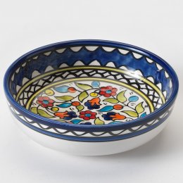Hand Painted Ceramic Floral Bowl - Blue